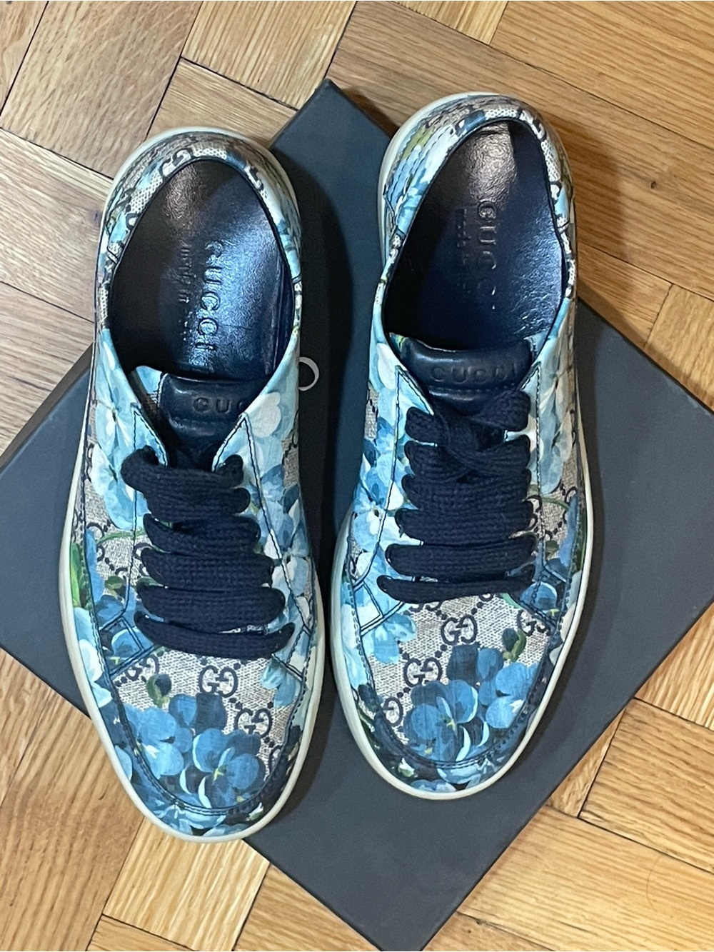 GUCCI Supreme GG Canvas Bloom Print Blue Flower Sneakers UNISEX 407343 - Picture 11 of 11